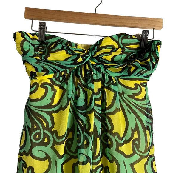 Milly New York Green Yellow Tropical Print Strapless Silk Dress Size 0 - Picture 2 of 10
